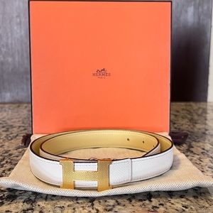 Hermes Belt and Buckle (Reversible)  white and yellow/lime Size 75, 1 inch wide.